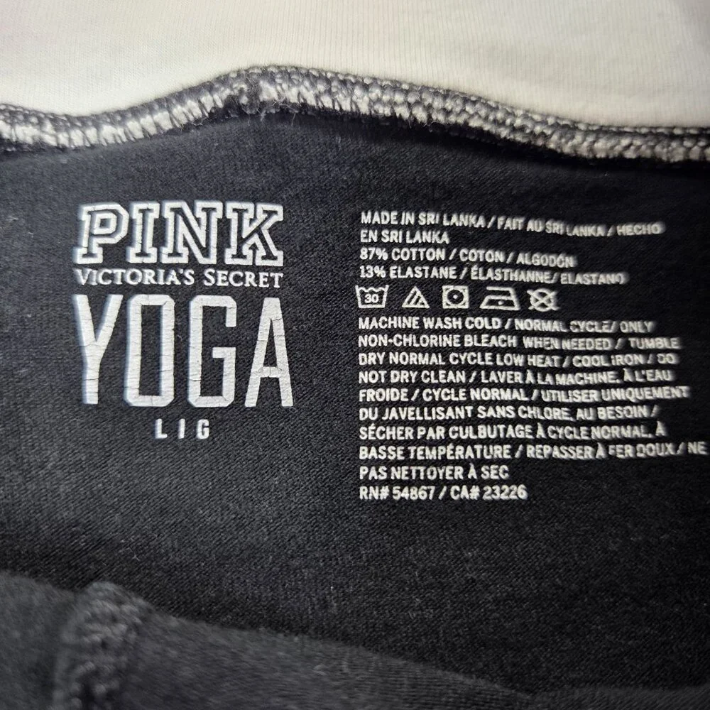 Victoria Secret PINK LOVE Black Yoga Cropped Fold Over Pants Sequins Large‎ Y2k